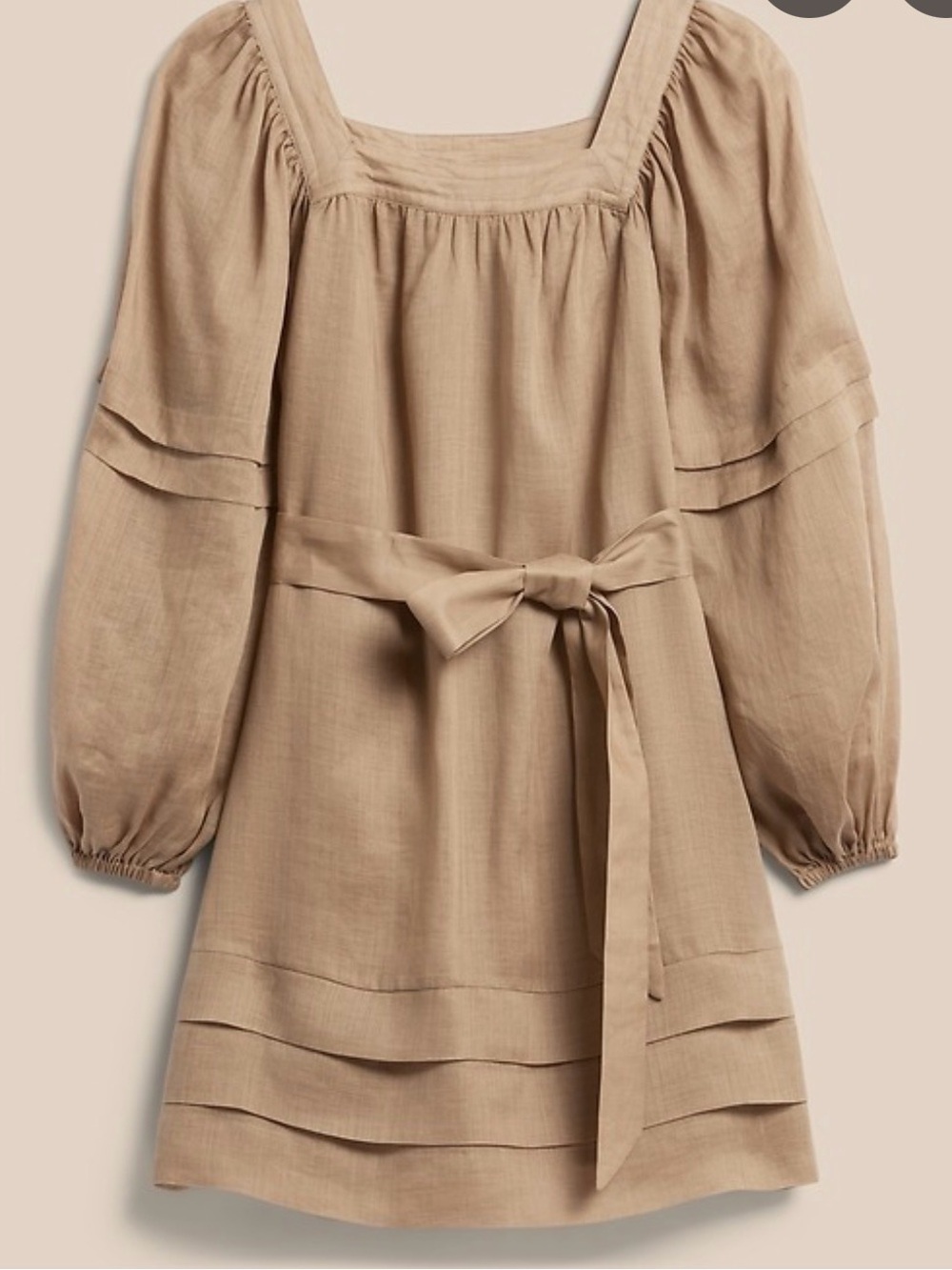 BANANA REPUBLIC Ramie Mini Dress Square-Neck Puff Sleeve W/Tie Belt NWT